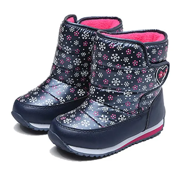 Winter Little Kids Outdoor Snowflake Fleece Lining Boots-3 Colors