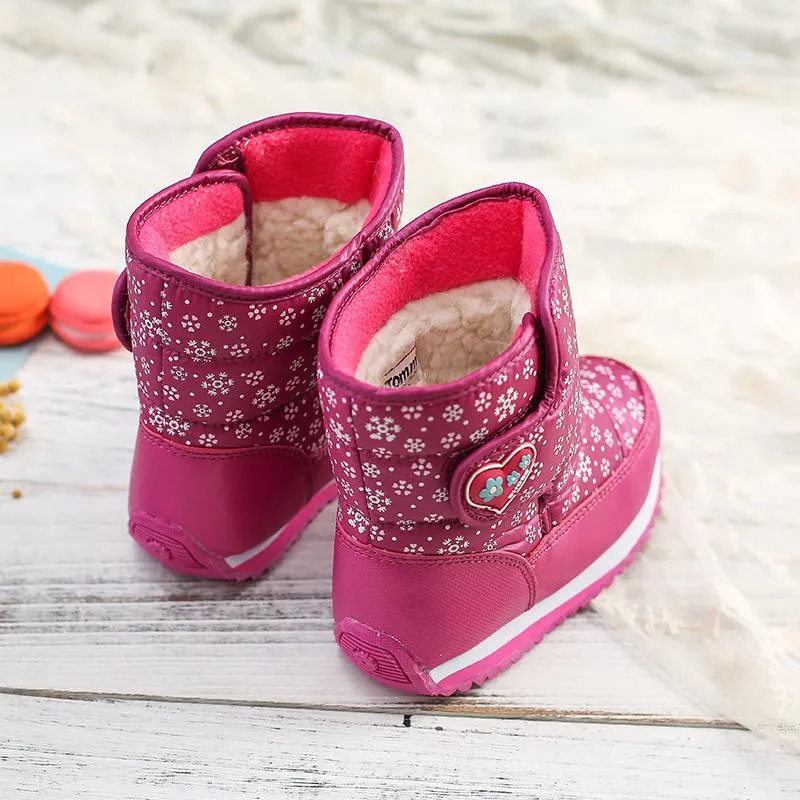 Winter Little Kids Outdoor Snowflake Fleece Lining Boots-3 Colors