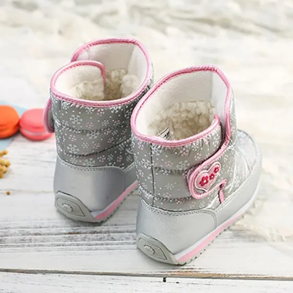 Winter Little Kids Outdoor Snowflake Fleece Lining Boots-3 Colors