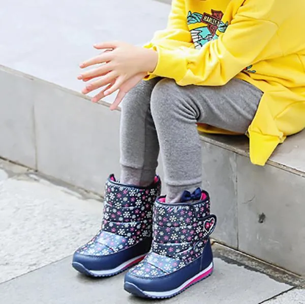 Winter Little Kids Outdoor Snowflake Fleece Lining Boots-3 Colors